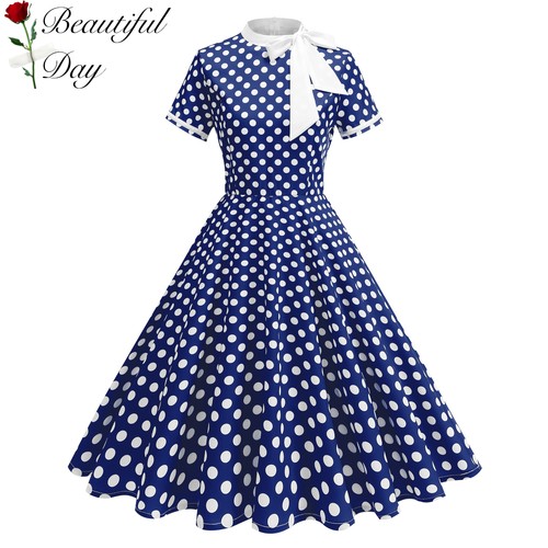 法式复古年代感气质波点显瘦港风减龄年会表演派对短袖大摆连衣裙