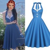 美式 复古女神港风气质年代感波点表演派对显瘦挂脖度假大摆连衣裙