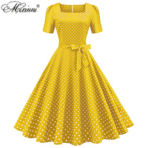 港风复古波点舞蹈大摆连衣裙