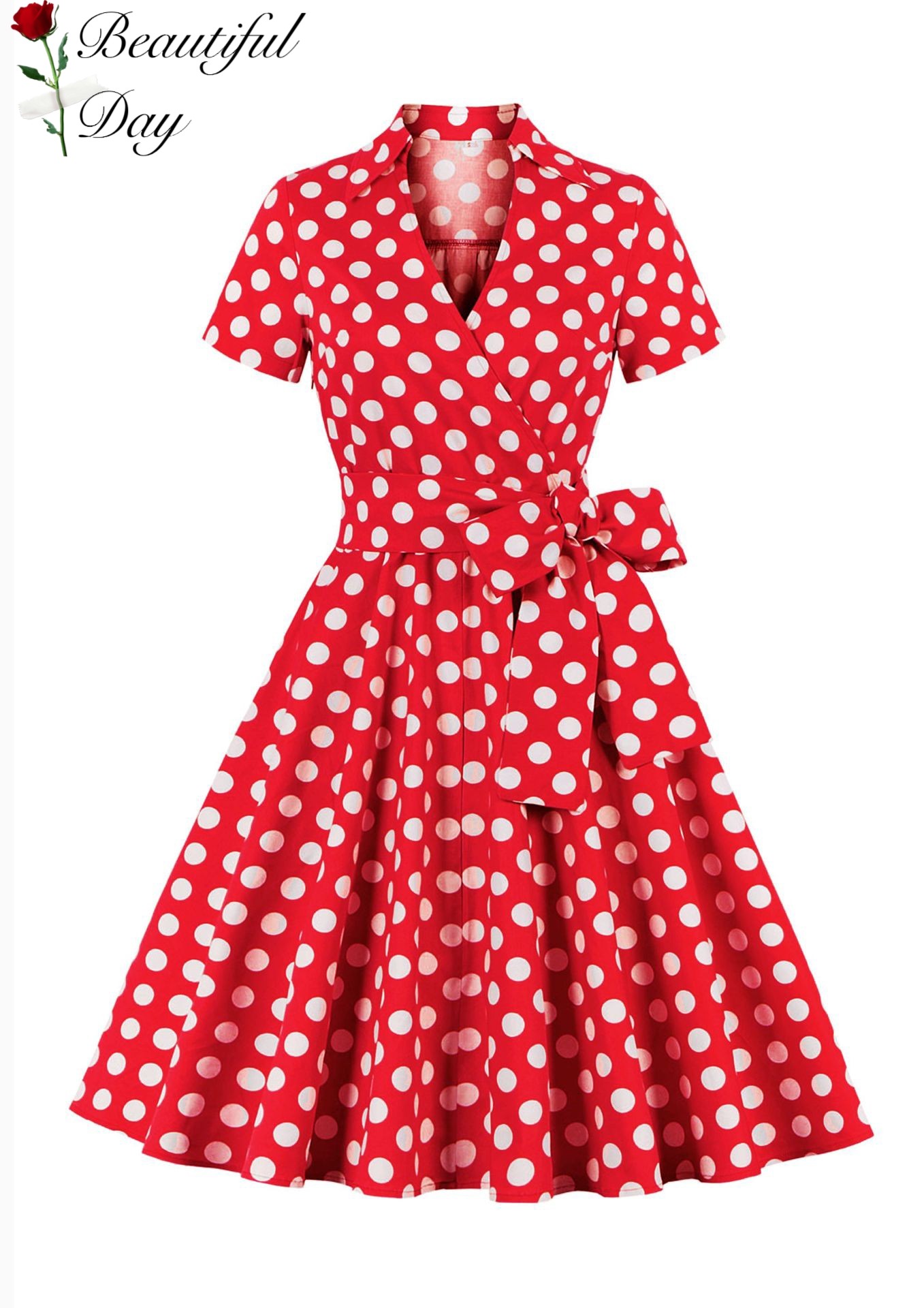 赫本风气质Vintage复古加大码胖妹妹显瘦波点表演大摆收腰连衣裙