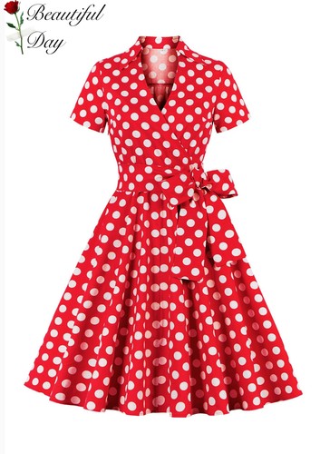 赫本风气质Vintage复古加大码胖妹妹显瘦波点表演大摆收腰连衣裙