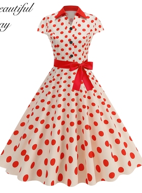 赫本复古无袖气质优雅淑女波点港风减龄显瘦洋气大摆收腰连衣裙夏
