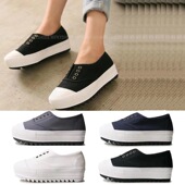 女鞋 休闲百搭低帮一脚蹬懒人鞋 WHISEN齿轮松糕厚底帆布鞋 韩国正版