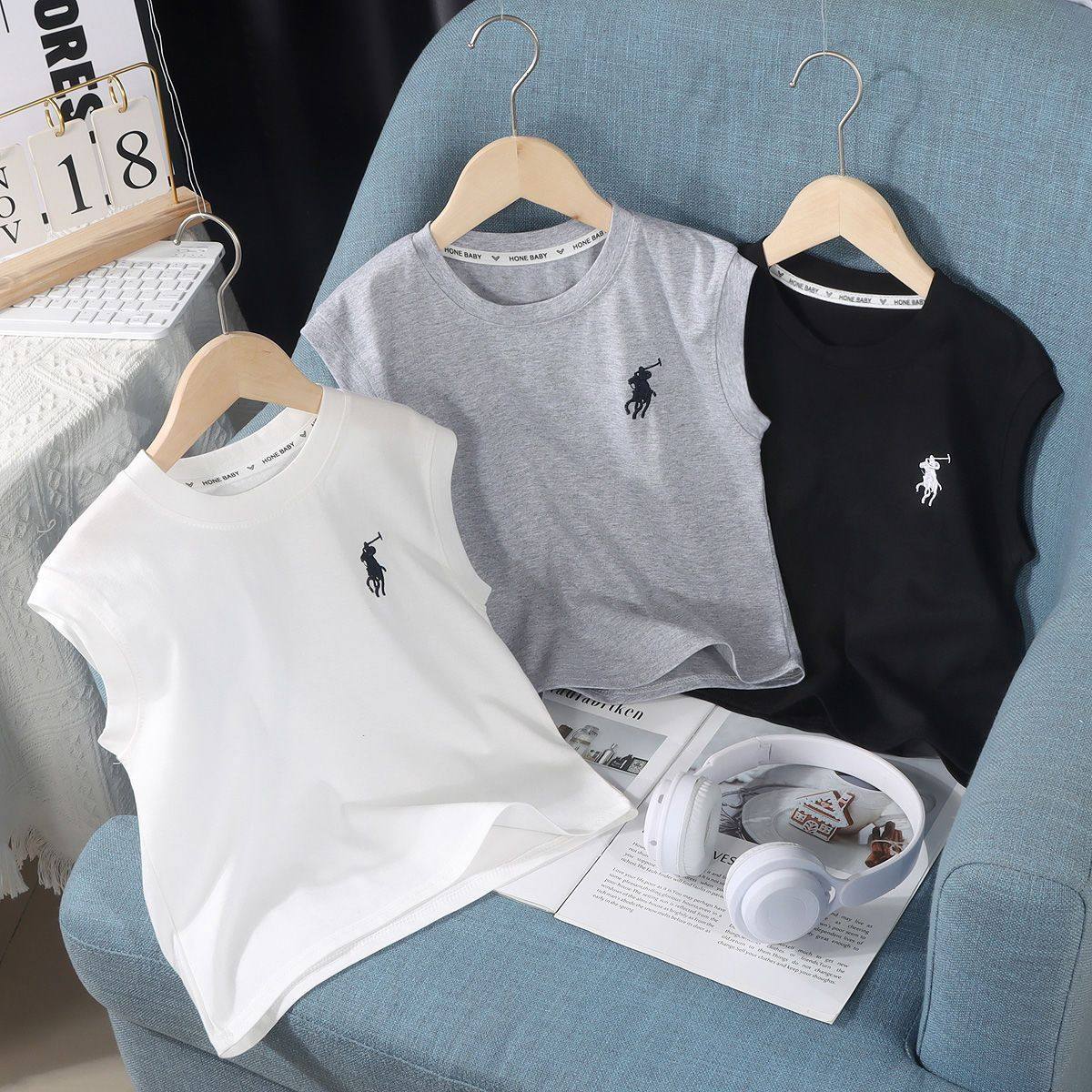 男童夏季纯棉无袖背心新款中大童装刺绣炸街宽松薄款运动T恤上衣,童装/婴儿装/亲子装,背心吊带,淘宝优惠券,粉丝福利购,淘宝优惠卷