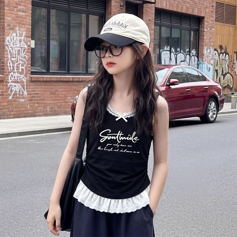 女童装无袖吊带背心外穿夏季短款T恤女孩超好看薄款韩系蕾丝上衣