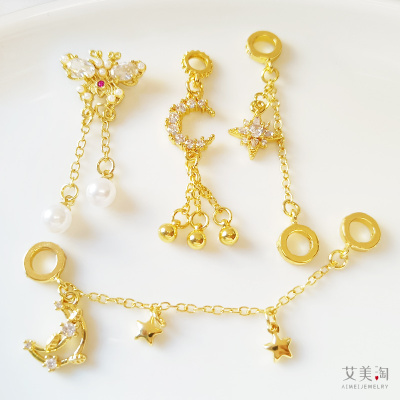 18K三通链蝴蝶镶钻流苏吊坠饰品