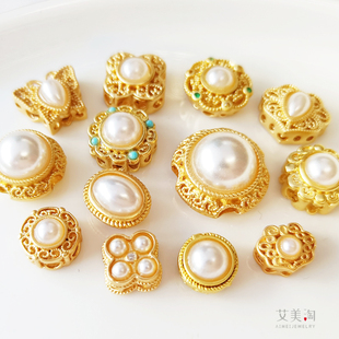 古法沙金保色镶嵌珍珠圆异形转运珠子配件 项手链串散隔珠diy饰品