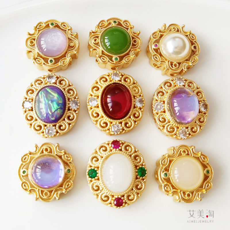 古法沙金花纹镶嵌钻镂空彩四叶草