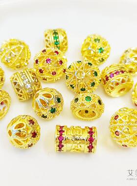 18K包金保色微镶钻圆球锆石隔珠