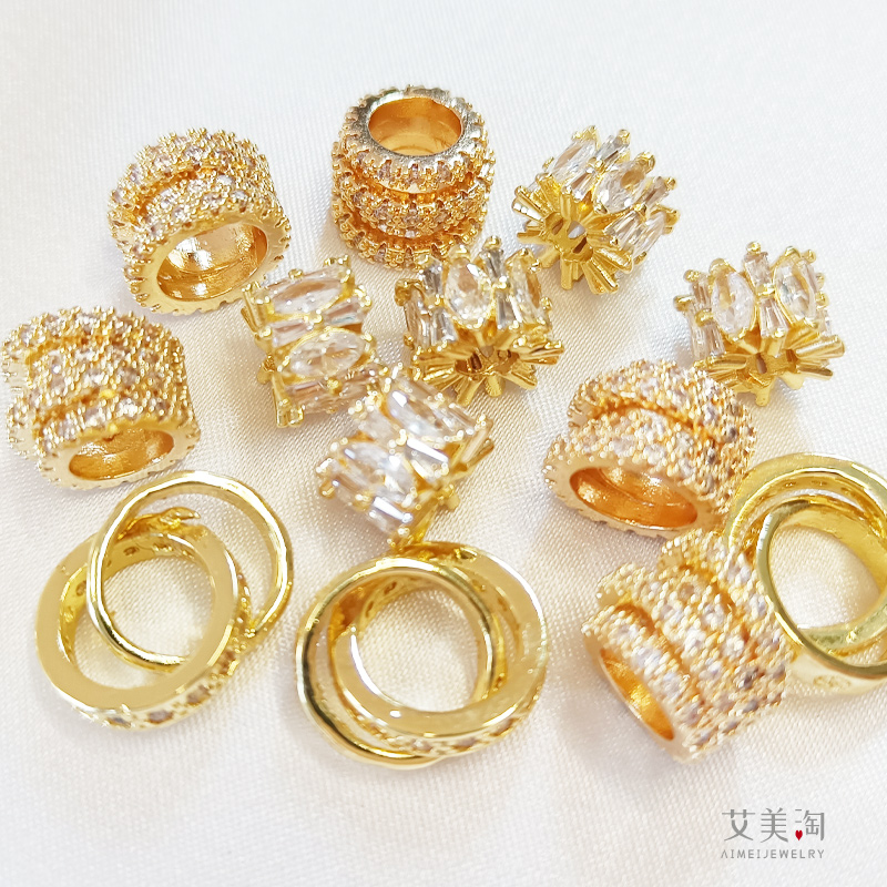 18K包金锆石镶钻大孔桶珠配件饰