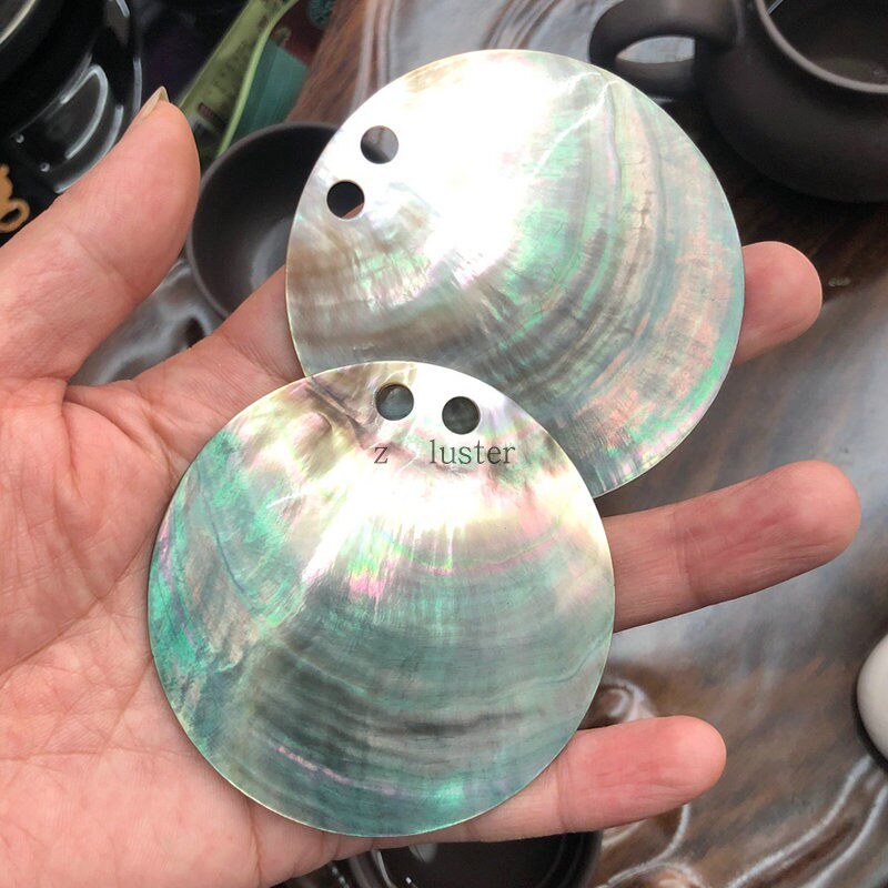 70mm黑贝圆片天然黑蝶贝单边双孔贝壳片手工饰品项链服饰diy配件