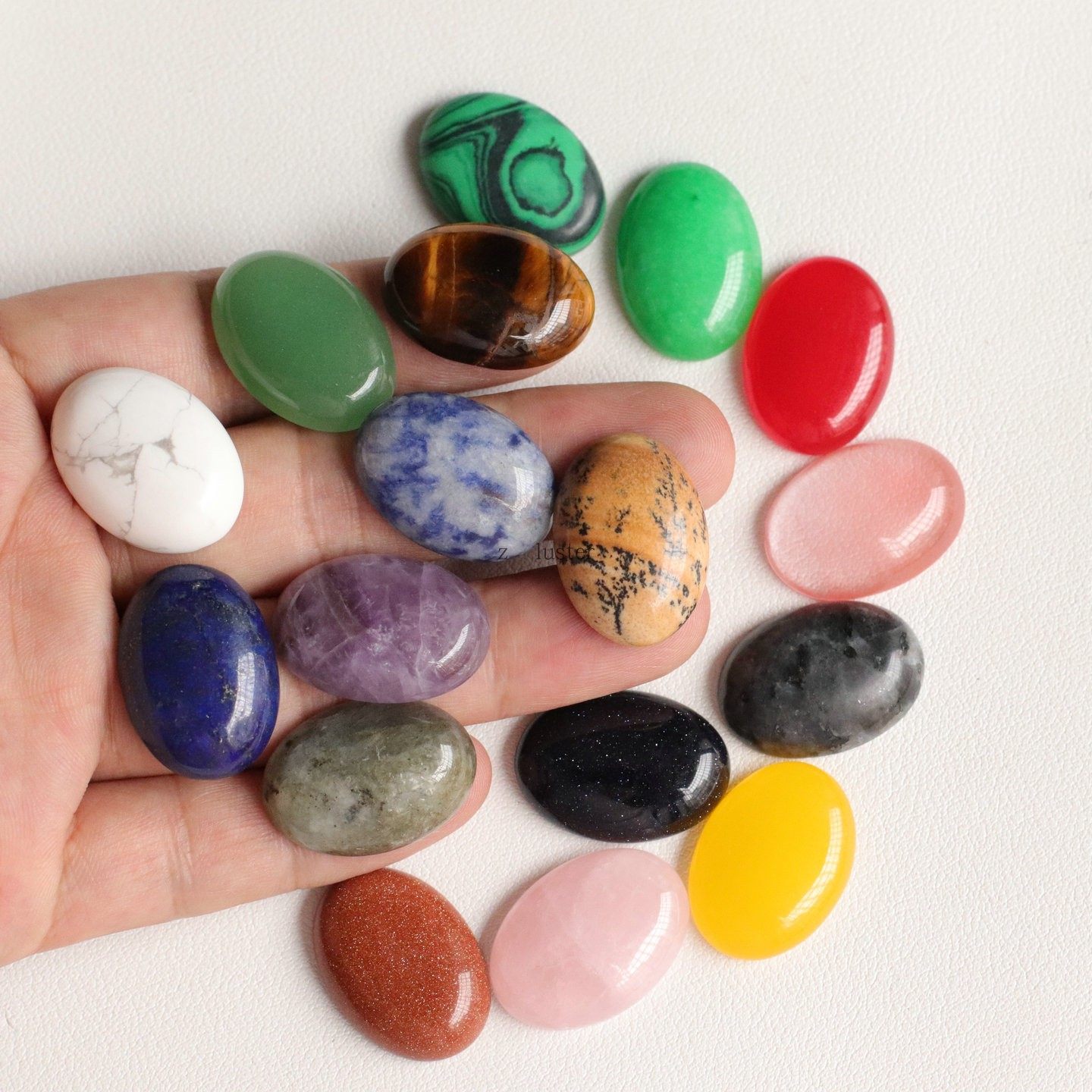 18*25mm戒面贴片天然白松石青金紫晶图画石蛋形戒面DIY饰品配件