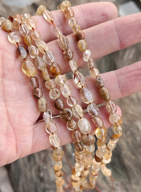 天然水晶铜发晶碎石 4*7mm直孔随形碎石散珠串 diy手作材料配件