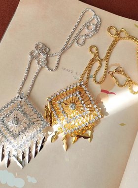 云南傣族特色名族风项链旅拍写真影楼服装配饰品镶钻毛衣链菱形