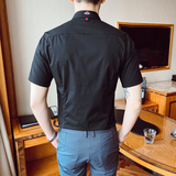 男士休闲男弹力时尚高品质男肩章白衬衫短袖衬衣两色228-1020-P45，男装T恤，星座228