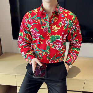 男士休闲潮时尚加绒加厚东北大花衬衫长袖衬衣228-1054-P60图片