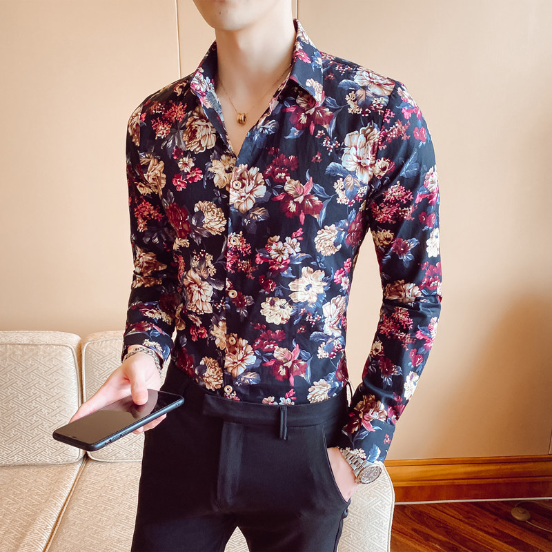 潮男时尚花衬衫长袖男士休闲衬衫228-CS11-P30图片