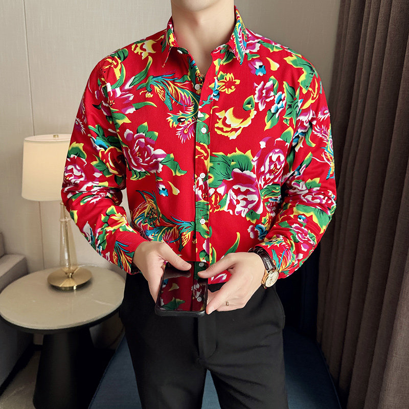 男士休闲潮时尚加绒加厚保暖东北大花衬衫长袖衬衣228-1054-P60图片