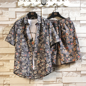 男士裤子纯棉上衣大部分纯棉套装沙滩短袖短裤228-6301-P60,白色短款双面呢上衣怎样搭配下装图片