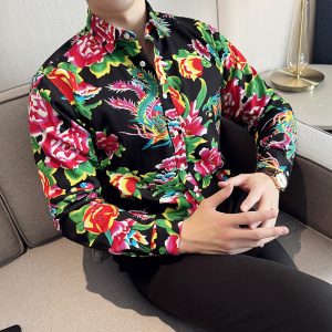 男士休闲潮时尚加绒加厚东北大花衬衫长袖衬衣228-1054-P60图片