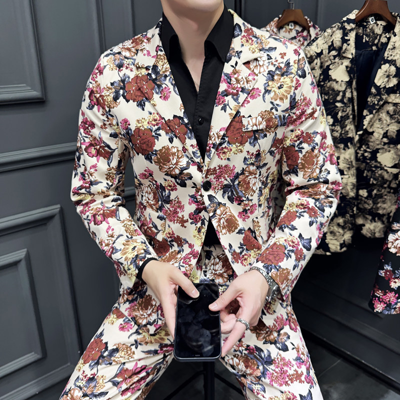 男士休闲精棉弹力活性印花西服西装228-1151西服P70。1152裤子P50,男装西服套装,星座228