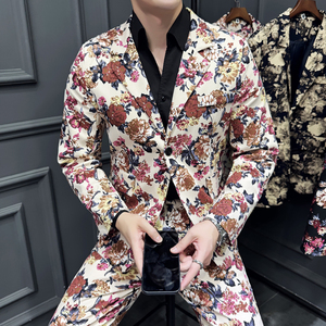 男士休闲精棉弹力活性印花西服西装228-1151西服P70。1152裤子P50,小个子145穿衣搭配西装图片