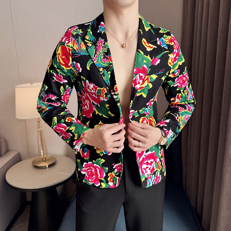 东北大花西装男套装秋冬两件套网红精神小伙伴郎服兄弟装团服西服,男装西服套装,星座228