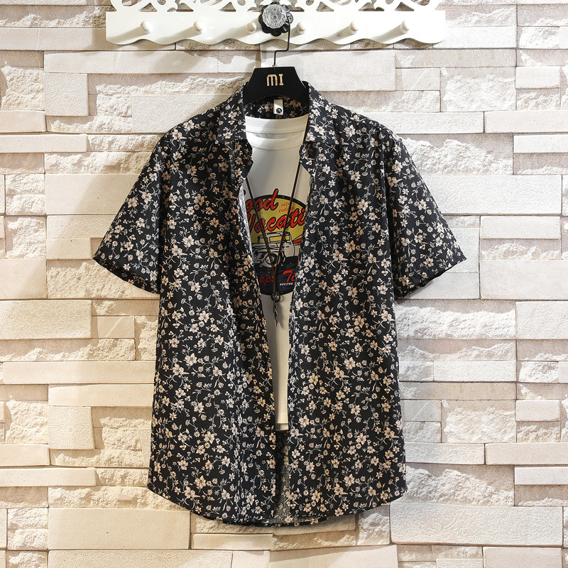 全棉男士休闲花色多色沙滩短袖衬衫衬衣228-1166-P35，男装T恤，星座228