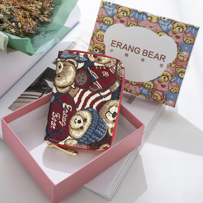 正品维尼小熊卡包短款钱包女帆布韩版可爱手拿包票夹熊卡片零钱包