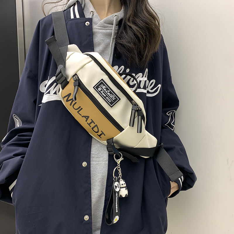 潮牌日系胸包男士ins简约单肩包腰包背包小挎包女帆布学生斜挎包