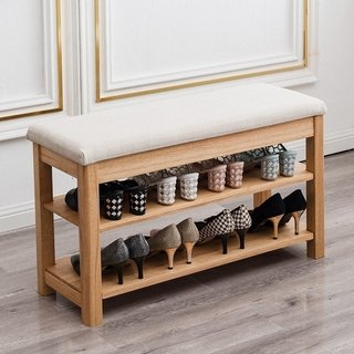 实木鞋架凳子可坐鞋柜双层多简易门口收纳家用北欧木制门后换鞋凳