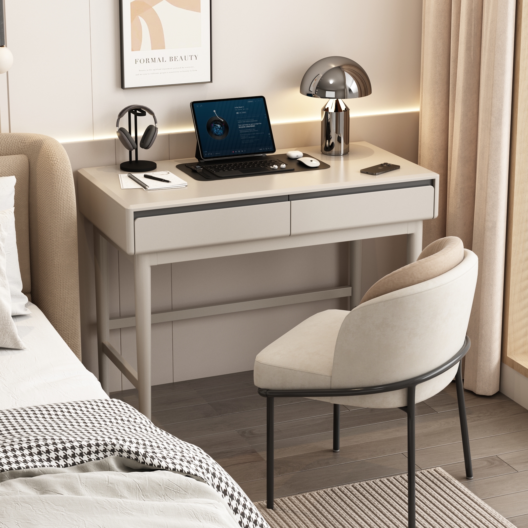 卧室实木书桌家用小户型床边现代简约桌子床头高级轻奢