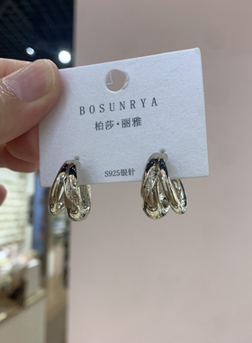 欧美风复古咖金色夸张高级感小众双层耳圈女时尚个性独特耳钉耳饰