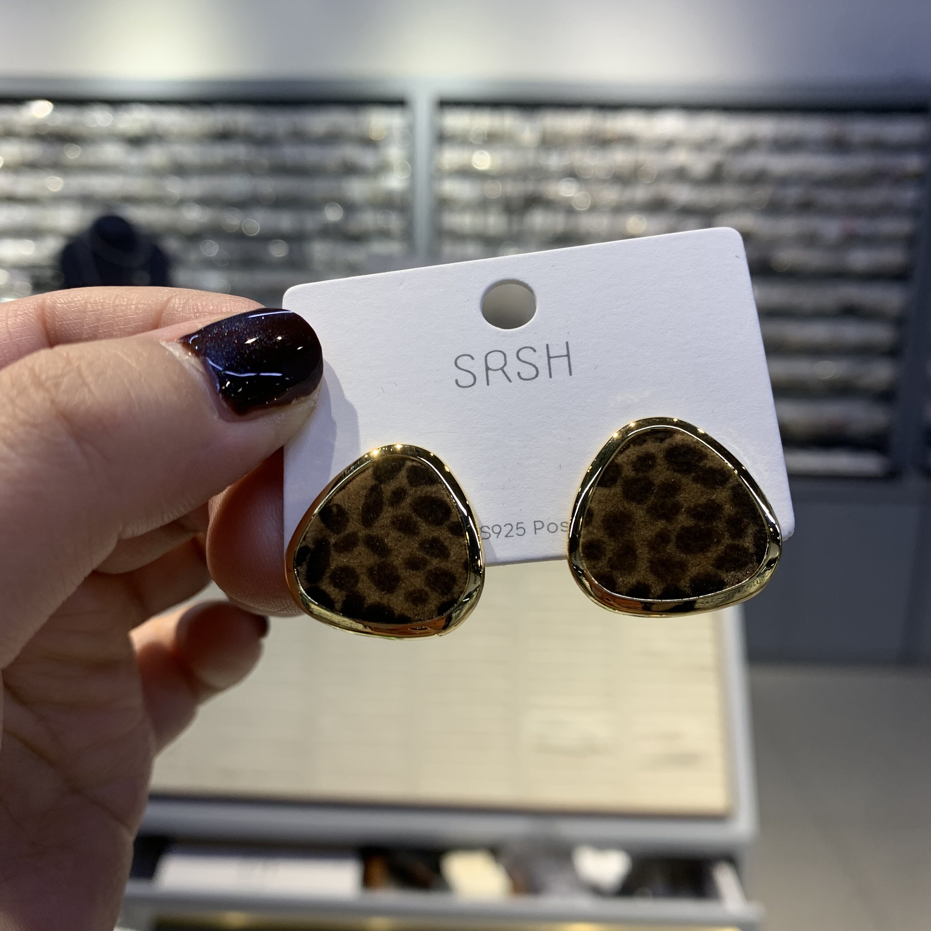 几何形三角豹纹耳钉秋冬新款复古银针耳环小众高级感气质网红耳饰