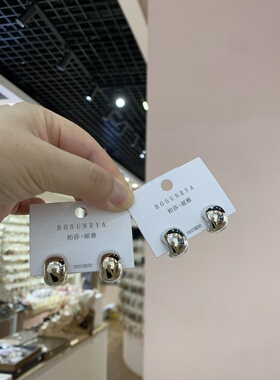 新款时尚亮面光版银针耳钉设计感欧美耳环素圈高级感时尚大气耳饰