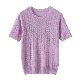 康赛妮~100纯山羊绒衫短袖T恤女圆领防晒针织衫24B061