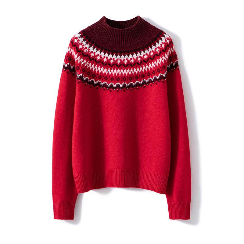 【L*P同款】~费尔岛提花民族风半高领100%羊绒衫女纯羊绒加厚毛衣,女装/女士精品,羊绒衫,淘宝优惠券,粉丝福利购,淘宝优惠卷