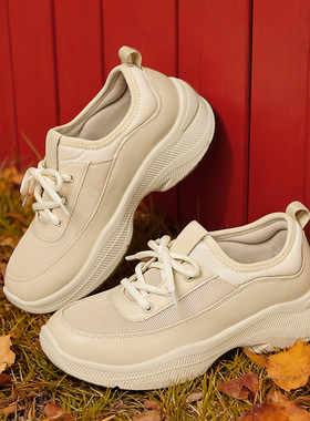 Pansy盼喜日本休闲运动鞋子女士轻便一脚蹬厚底老爹鞋新款2025秋