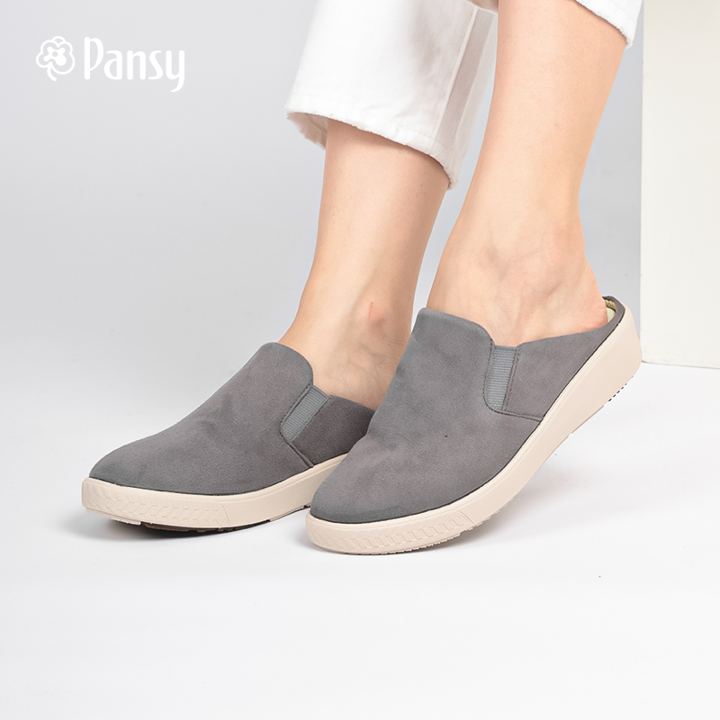 pansy日本女鞋新款半拖无跟休闲板鞋一脚蹬平底懒人鞋春夏款