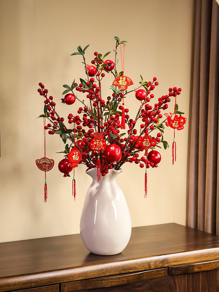 红果发财果假花瓶仿真花摆设客厅酒柜插花乔迁新年结婚装饰品摆件