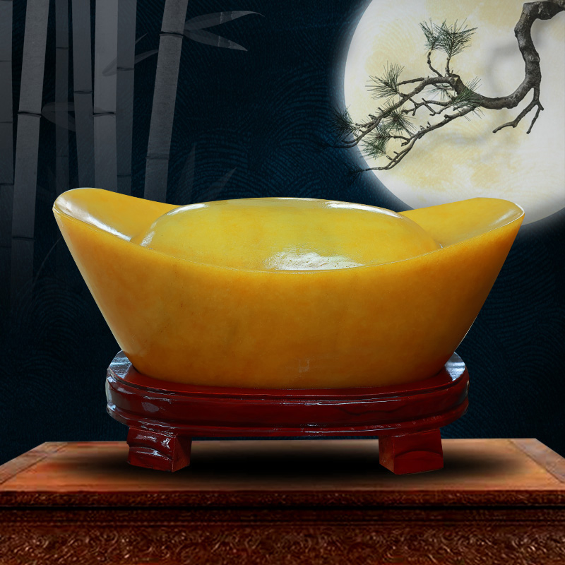 黄龙玉原石元宝玉石 客厅天然奇石聚宝盆黄色圆润泰山石家居摆件