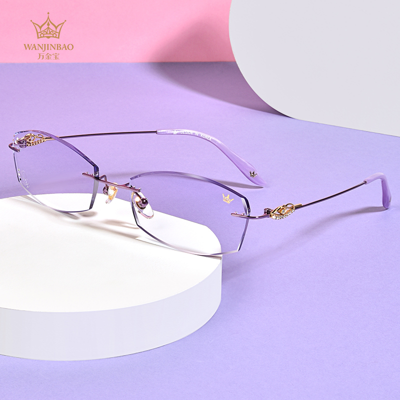 万金宝无框钻石切边商务定制近视眼镜w781