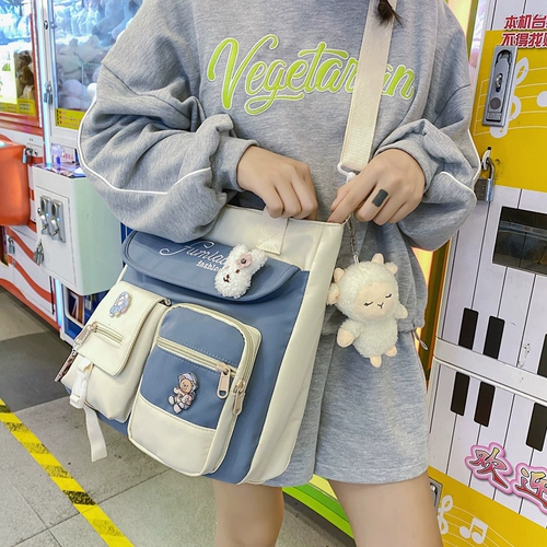 设计感小众ins超火帆布包大学生上课包女百搭可爱萌单肩包斜挎包