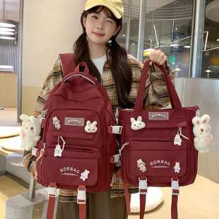 2024新款 书包女生中学生五六年级高颜值酒红色补课包百搭双肩背包