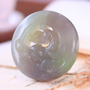 新疆天然和田玉翠紫龙马精神挂件男女款 平安扣吊坠53g收藏送礼