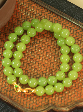 新疆和田玉若羌黄口项链女款玉石圆珠锁骨链送妈妈多圈手链11.5mm