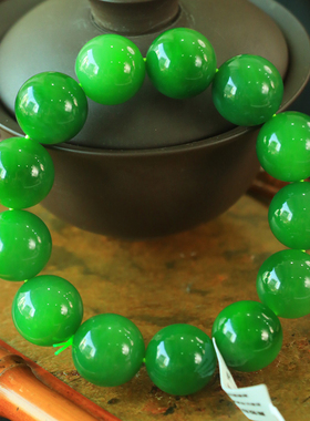 天然和田玉老坑碧玉猫眼手串男女款圆珠手链单珠约17.5mm送老公