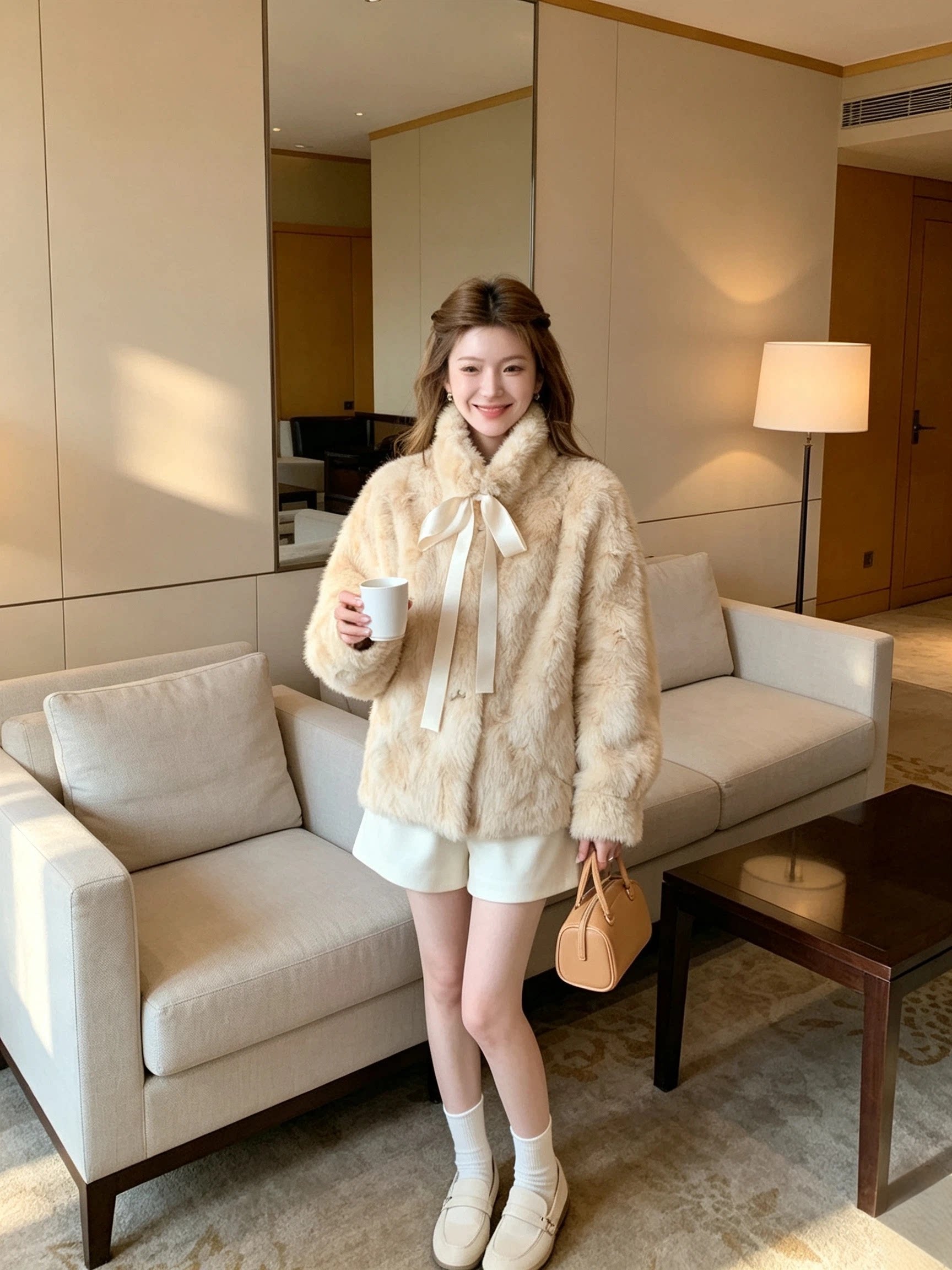 2026新款毛蝴蝶结娃娃领环保皮草毛毛外套女皮毛一体时尚百搭上衣