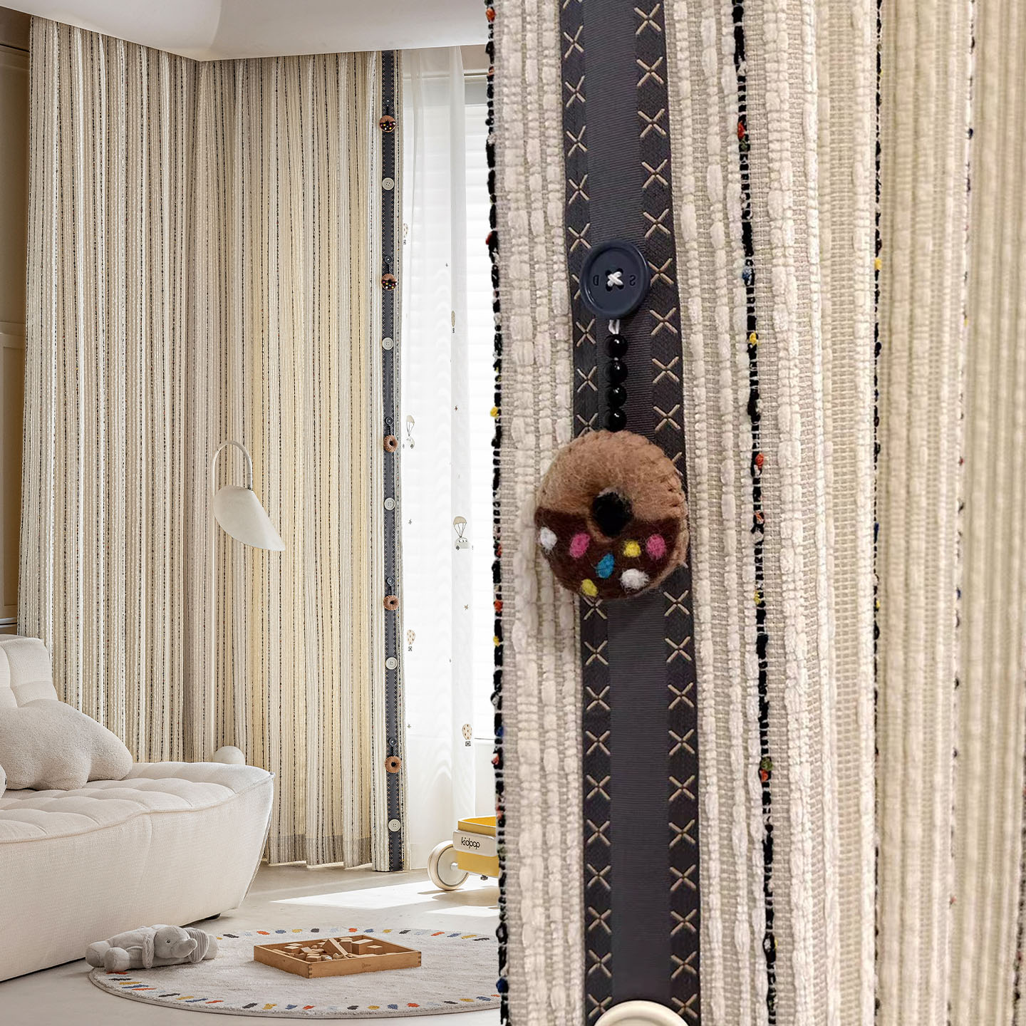 窗帘2025新款儿童房卧室客厅竖纹彩色立体编织肌理雪尼尔软糯面料