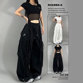 ROKBBK K布韩街舞潮牌绑带银纱拼接爵士舞设计感休闲裤 女